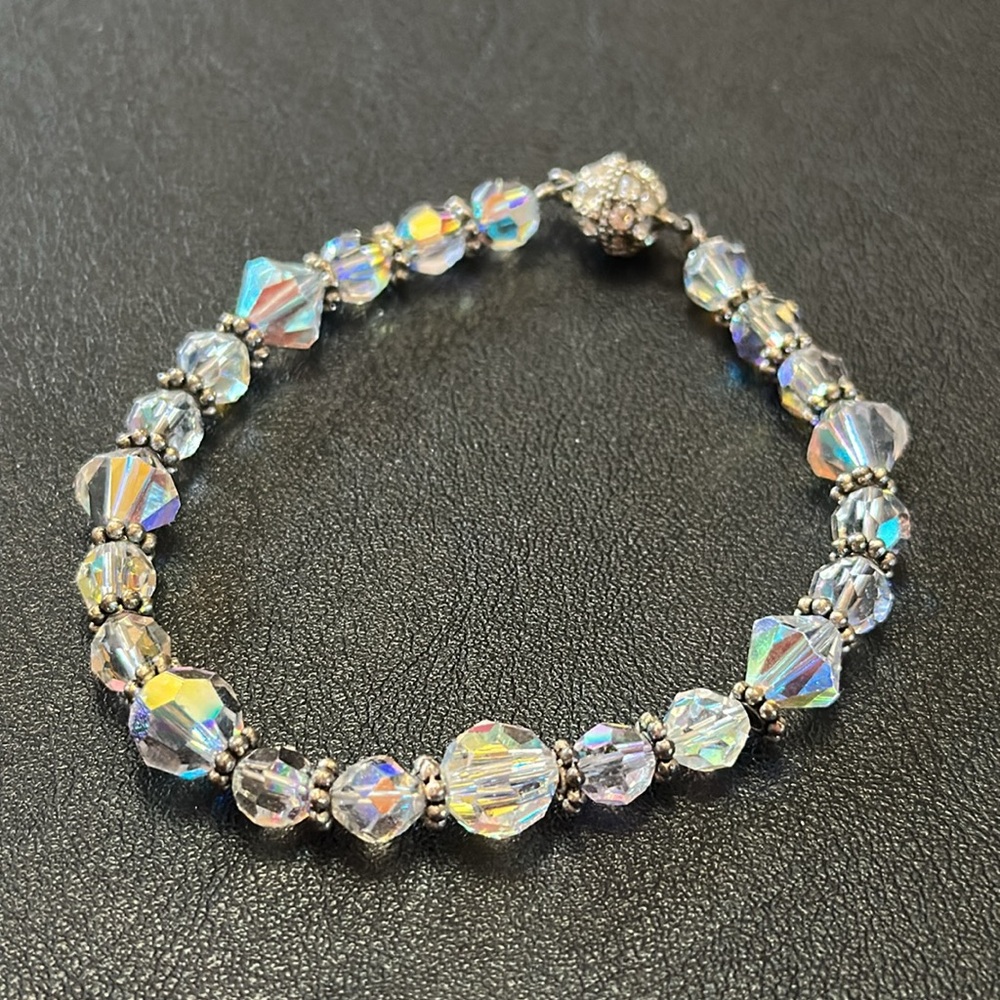 AB Crystal Faceted Vintage Bracelet With Magnetic Hidden Rhinestone Clasp